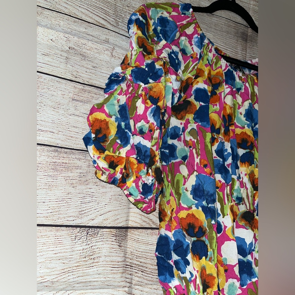 ๐ค3/$10 Coco Blanco Colorful Floral Puff Sleeve Blouse Size Small - Picture 3 of 7